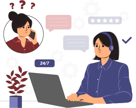 Illustration of a man in red shirt standing behind a pie chart with small human icons on it, symbolizing management and leadership